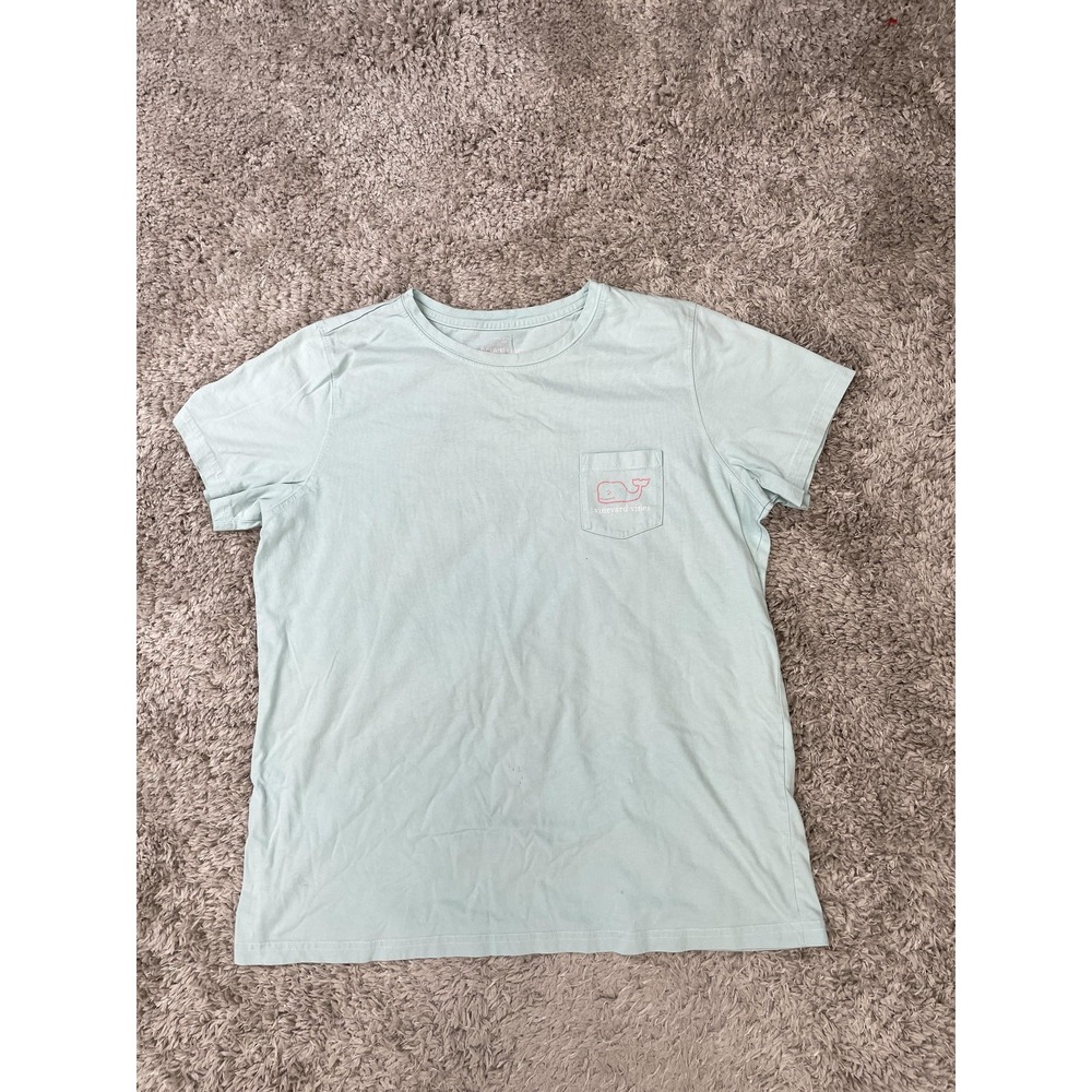 Vineyard Vines Shirt Womens Large Mint Green Whale Logo Pocket Tee Graphic Top